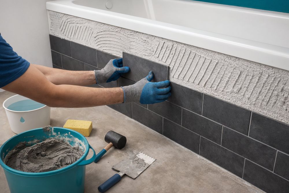 Pose de carrelage dans la salle de bain